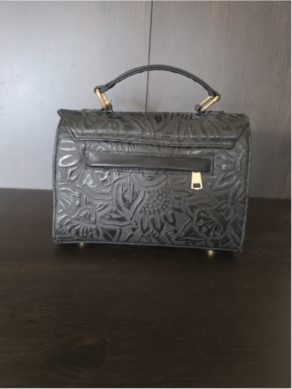Black Sunflower Embossed Tooled Artisan Leather Crossbody Bag Purse Bolsa Piel - Picture 6 of 16